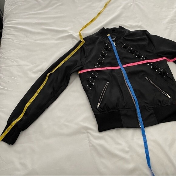 Rue 21 Motorcycle Bomber Biker Style Jacket Criss Cross Streetwear Trendy Size S - Picture 10 of 11